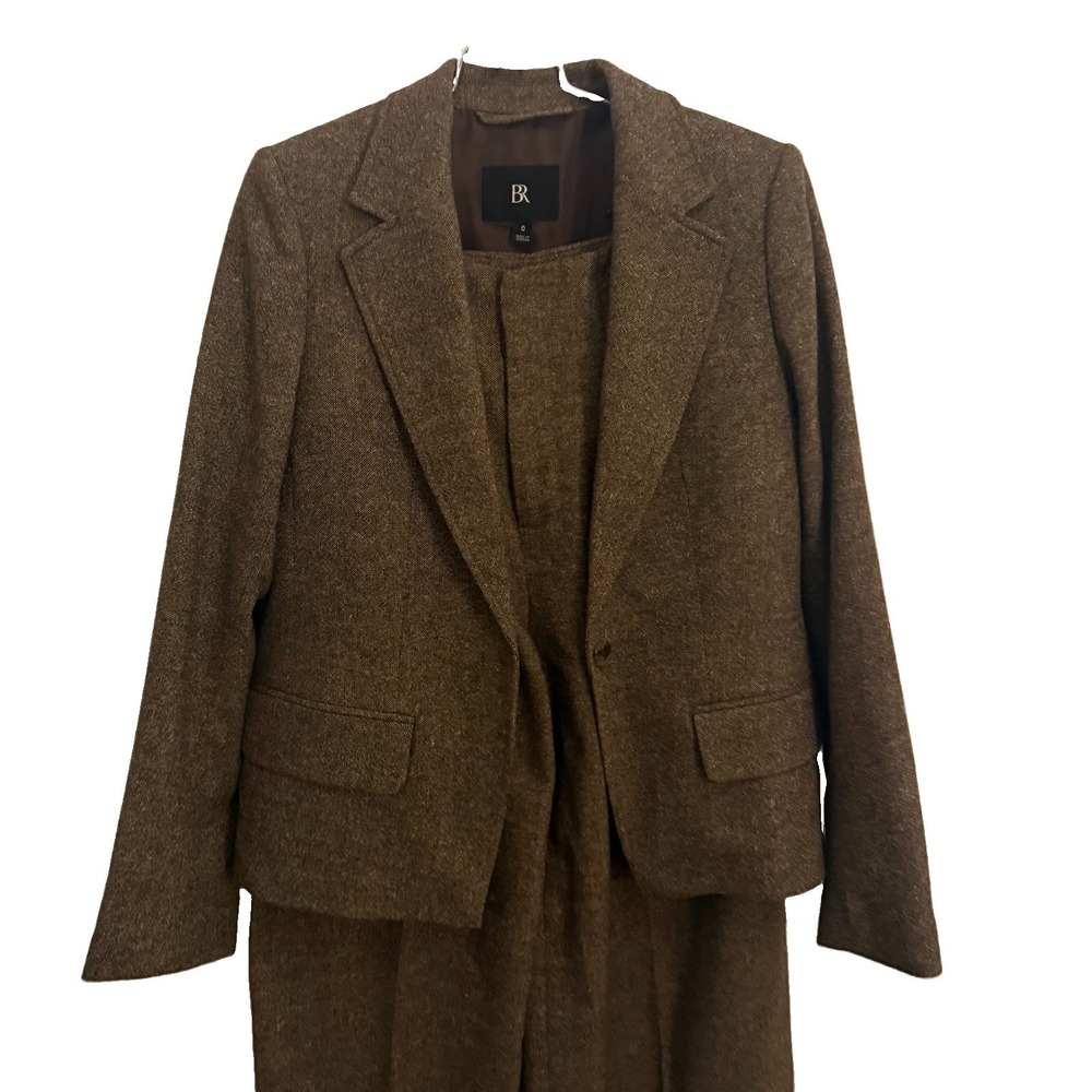 Banana Republic Blazer/ Pant Set Size 0 Wool Blend Textured Wide Leg
